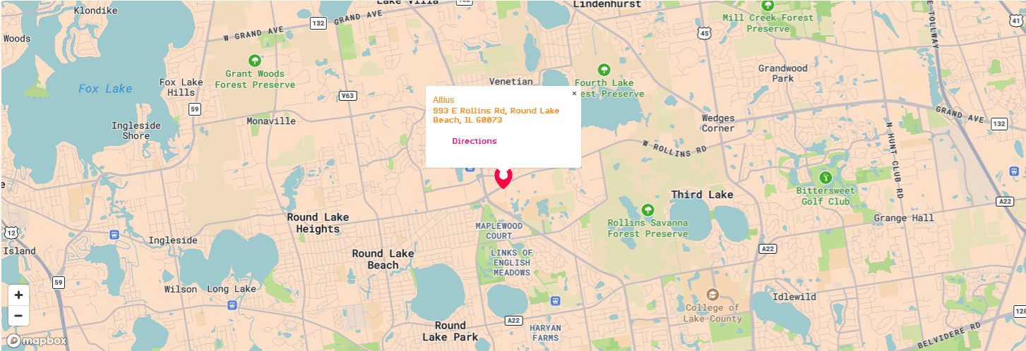 Map showing SNACKBAR store locations around Round Lake, Illinois